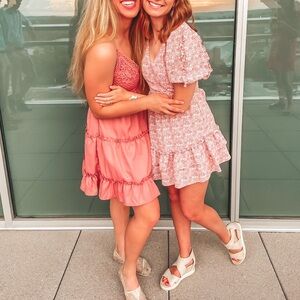 Baby pink floral mini dress